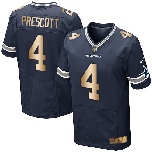 Nike Cowboys #4 Dak Prescott Navy Blue Team Color Men's Stitched NFL Elite Gold Jersey - Click Image to Close